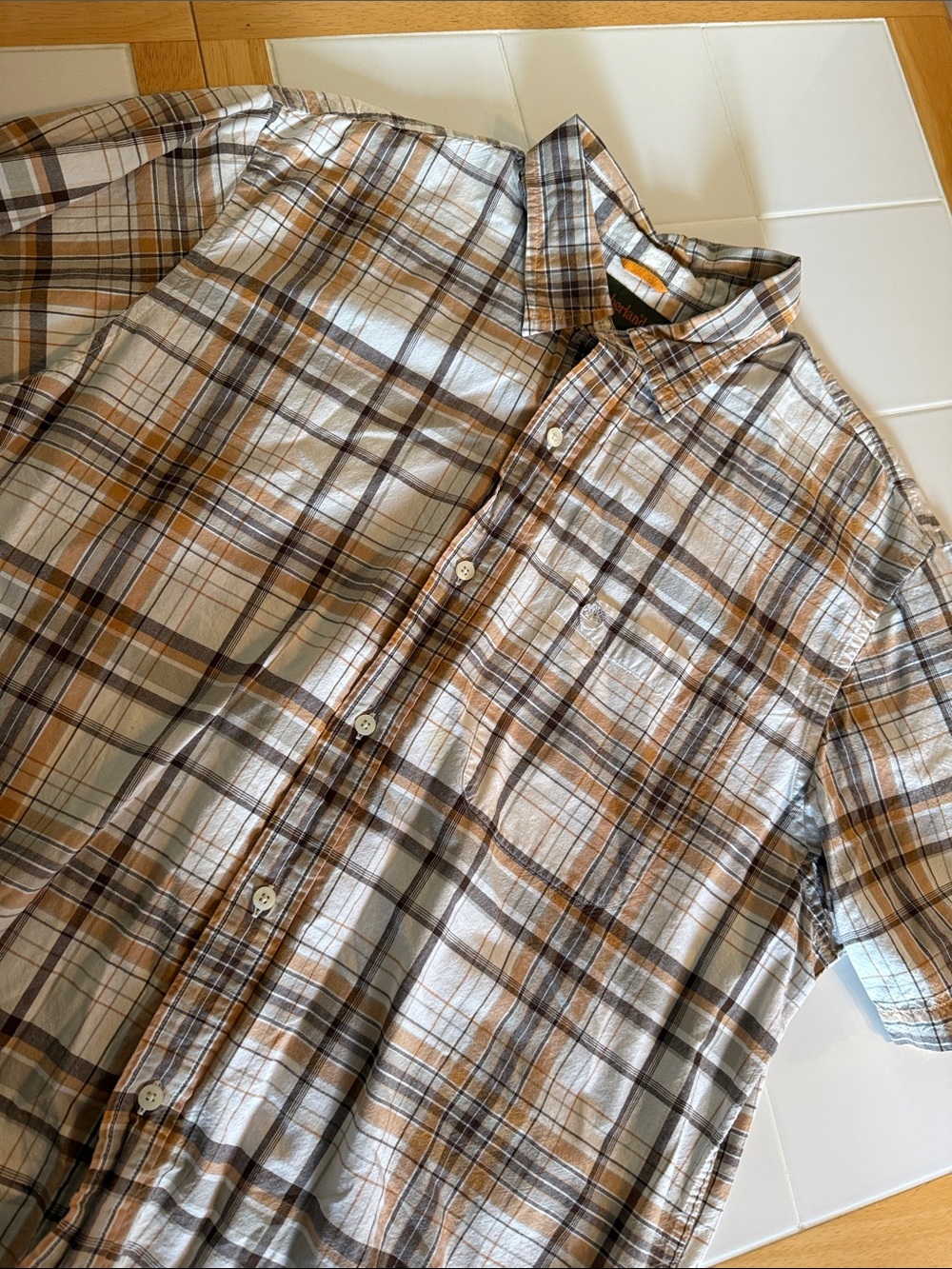 Timberland Men’s Short Sleeve Collared Plaid Button Up Shirt